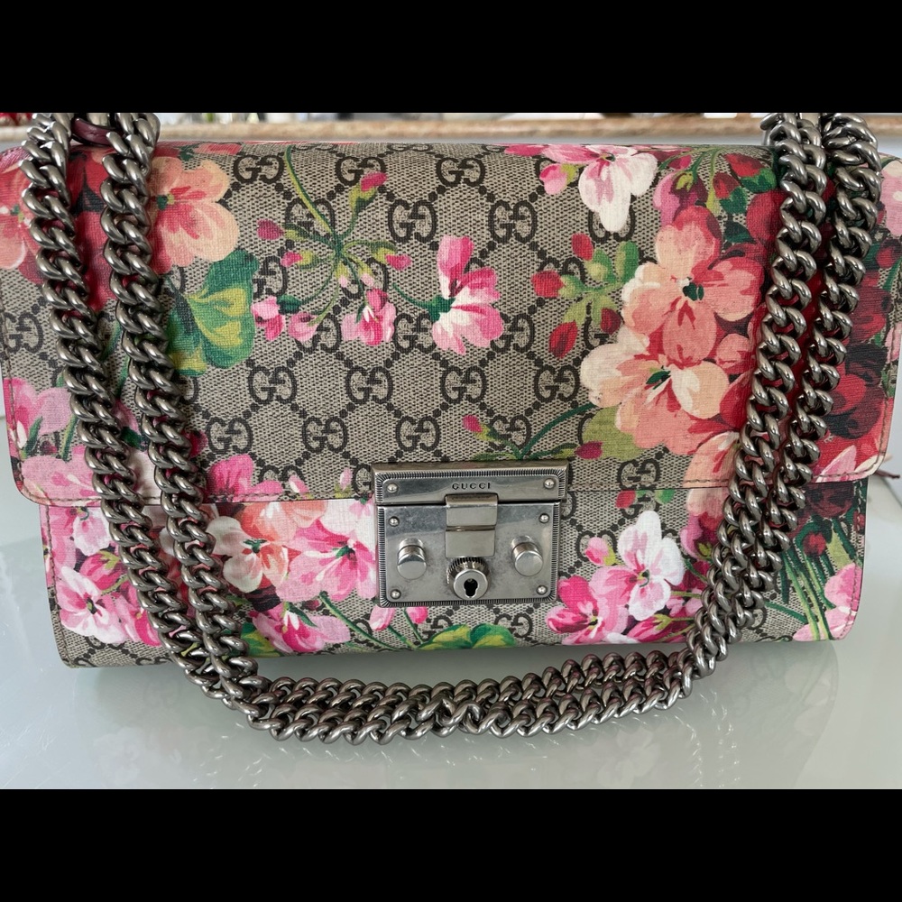 Gucci GG Blooms Canvas&Leather Chain Shoulder Bag